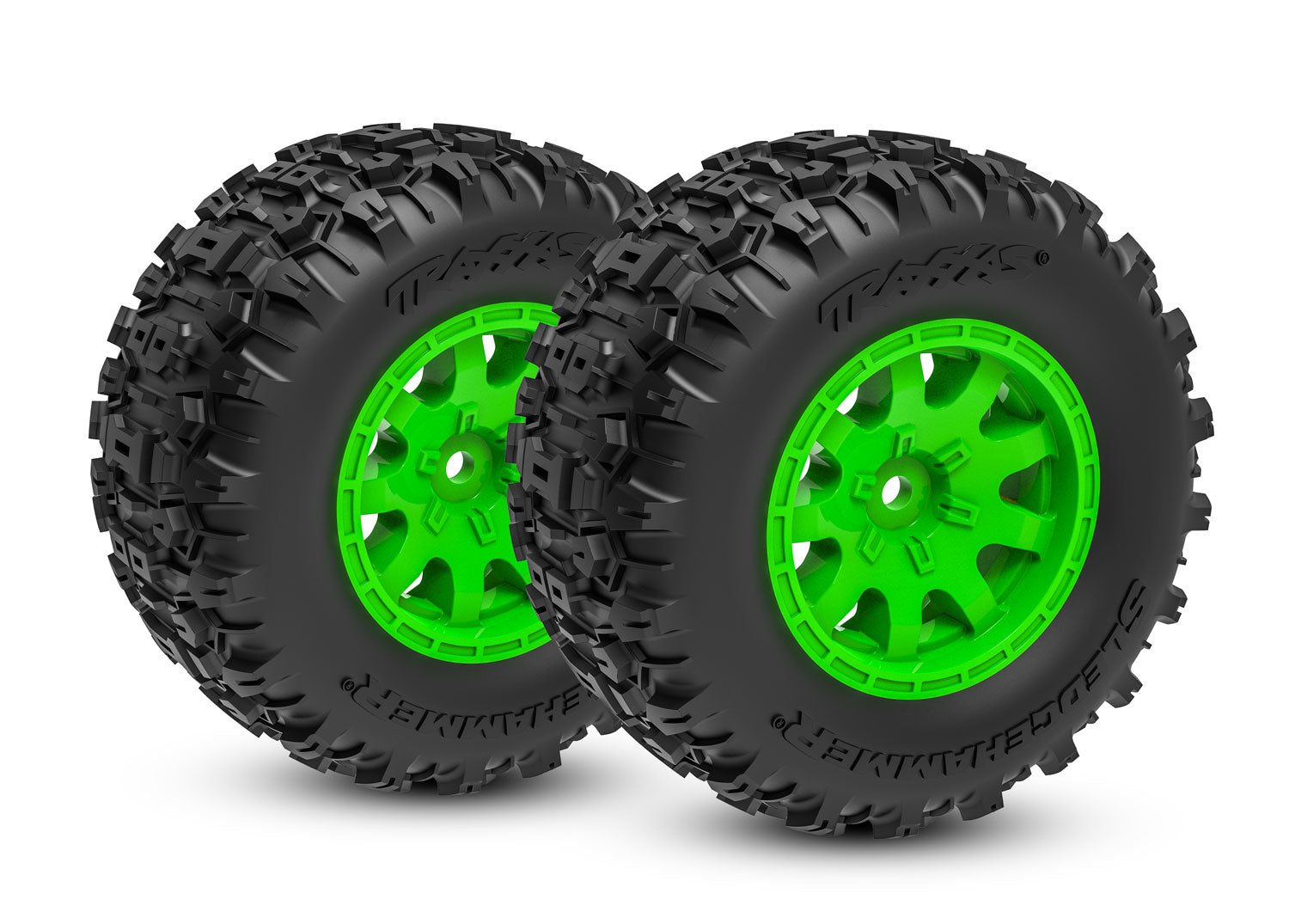 Traxxas Mini Maxx Front Sledgehammer Tires & wheels, assembled (Green)