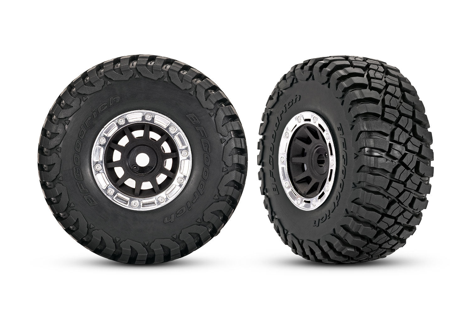 Traxxas Mini Slash 1.4" Black & Chrome Wheels w/ BFG Mud-Terrain Tires (2)