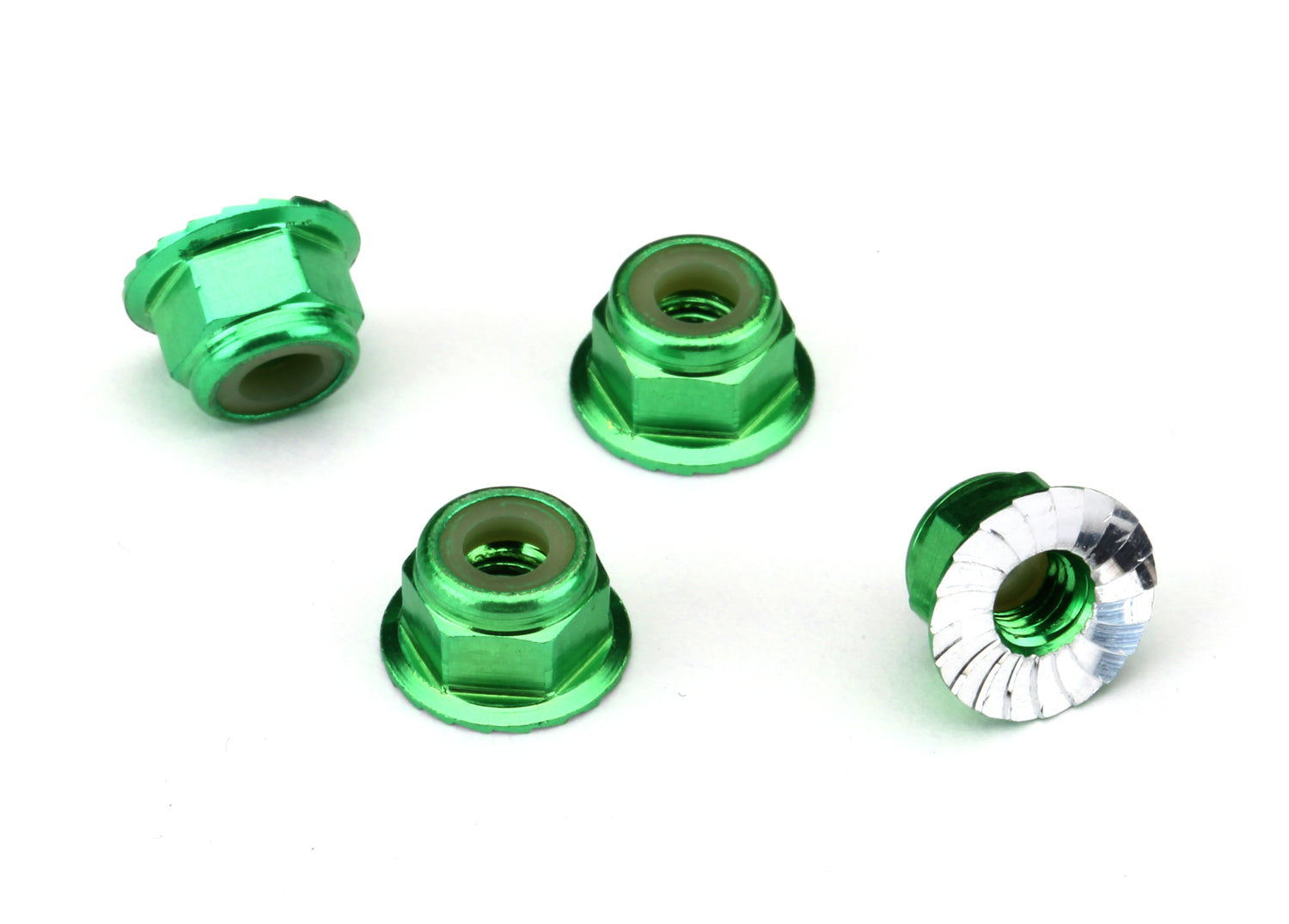 Traxxas 4mm Aluminum Flanged Serrated Nuts (Green) (4)