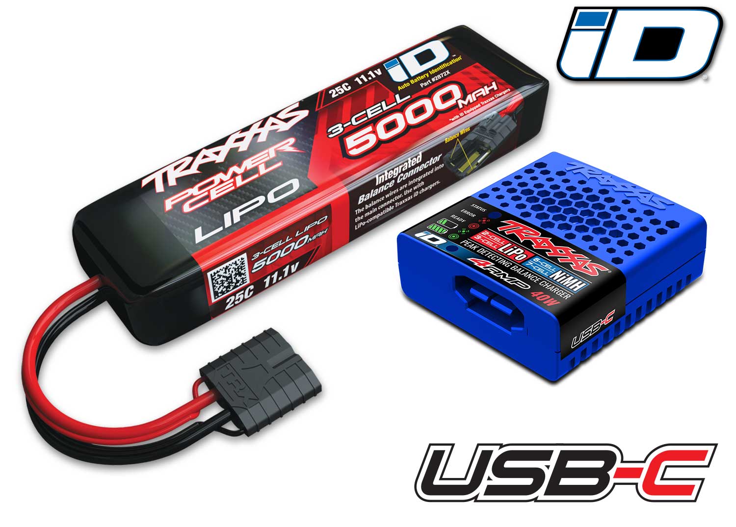 Traxxas 3S 25C LiPo Battery (11.1V/5000mAh) Completer Pack w/Traxxas ID 4Amp USB-C Charger