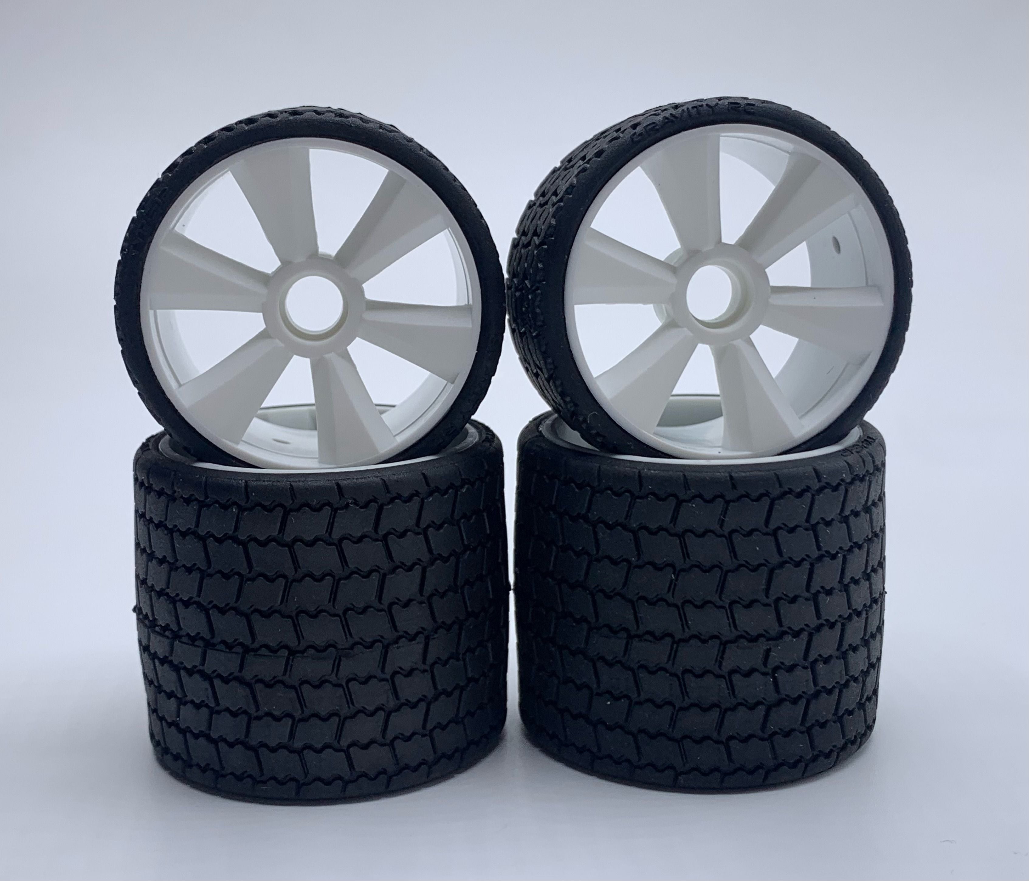 Gravity RC TYPE12 12th scale rubber tires, white wheel, (4)