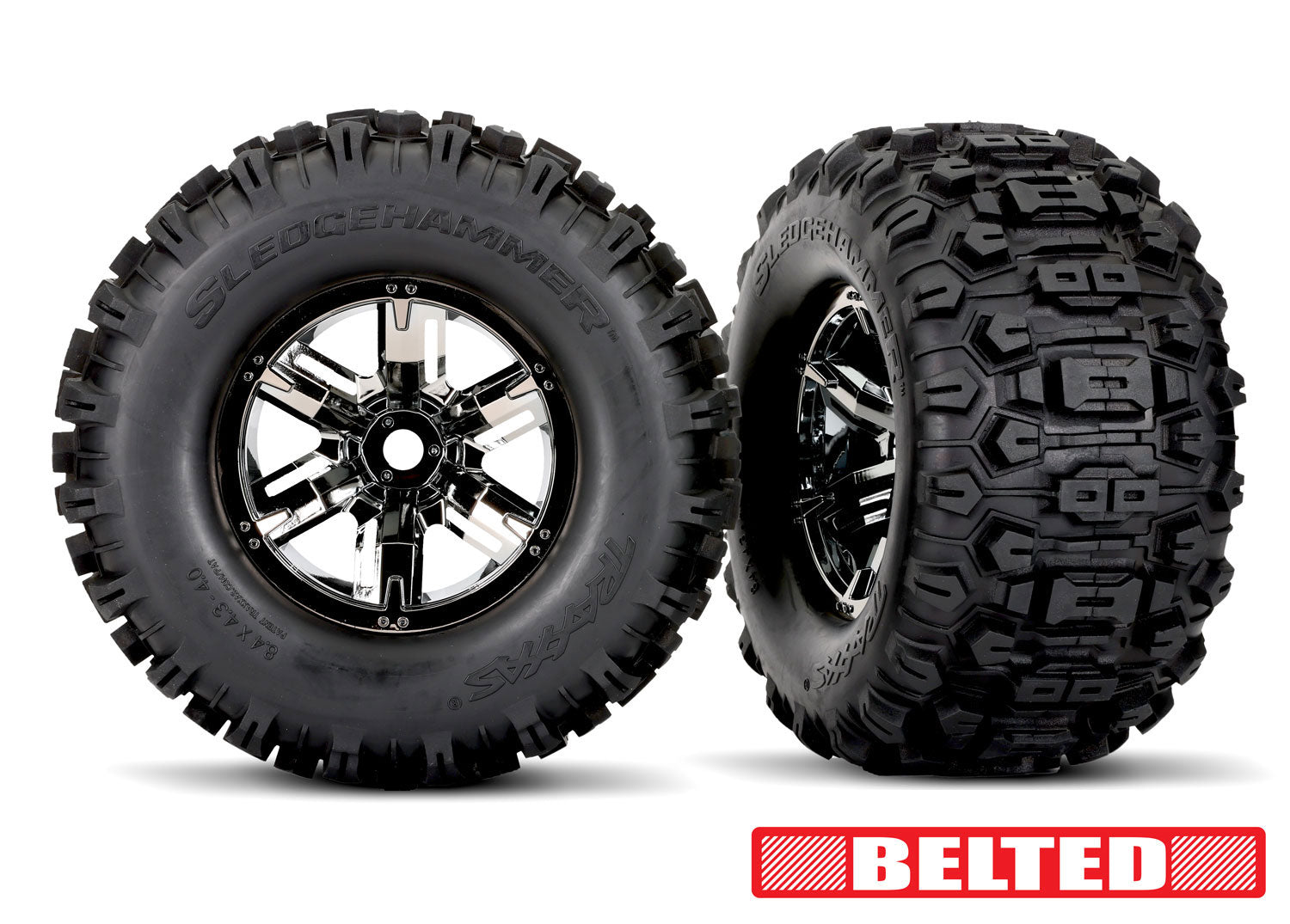 Traxxas X-Maxx/XRT Pre-Mounted Sledgehammer Belted Tires (Chrome) (2) w17mm Hex