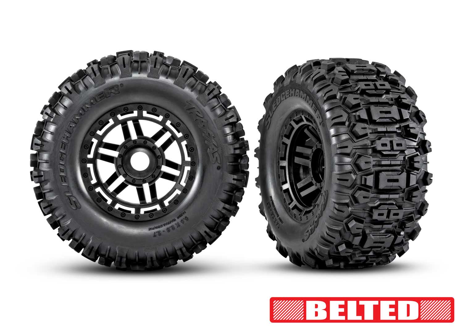 Traxxas Maxx Belted Sledgehammer 2.9" Pre-Mounted Tires (2) (Black) w/17mm Splined Hex