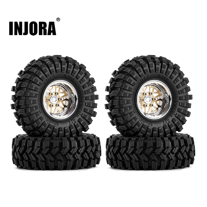 INJORA 1.0" 62*22mm Offset -4.4mm Beadlock Wheels Tires Set For 1/18 1/24 RC Crawlers