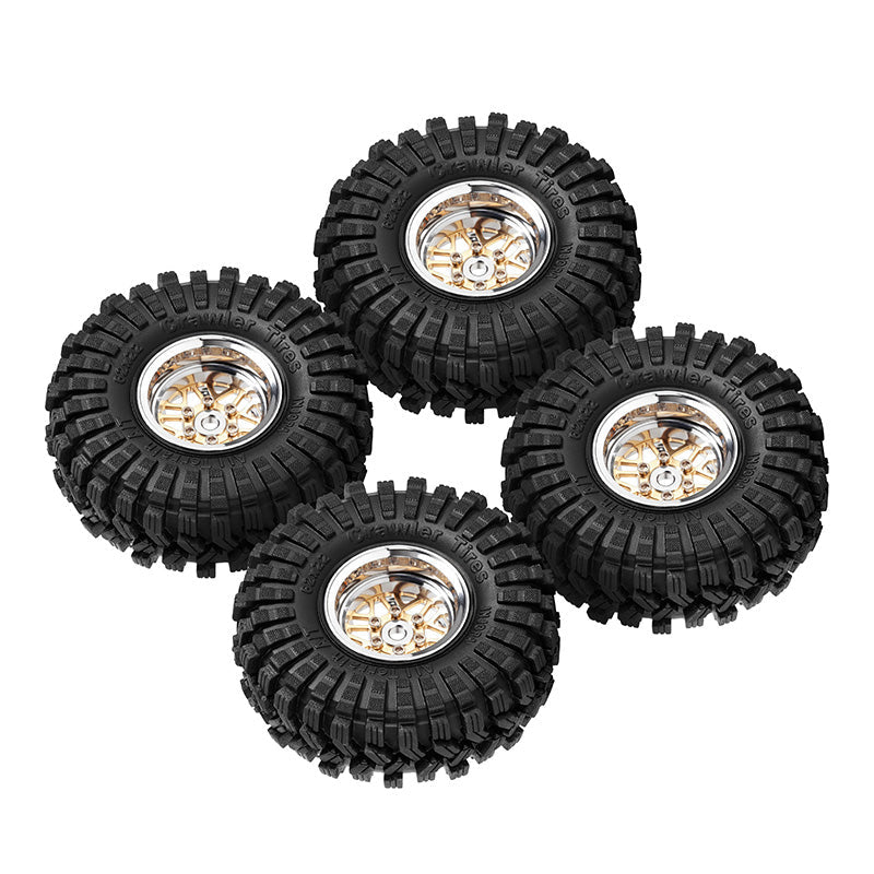 INJORA 1.0" 62*22mm Offset -4.4mm Beadlock Wheels Tires Set For 1/18 1/24 RC Crawlers
