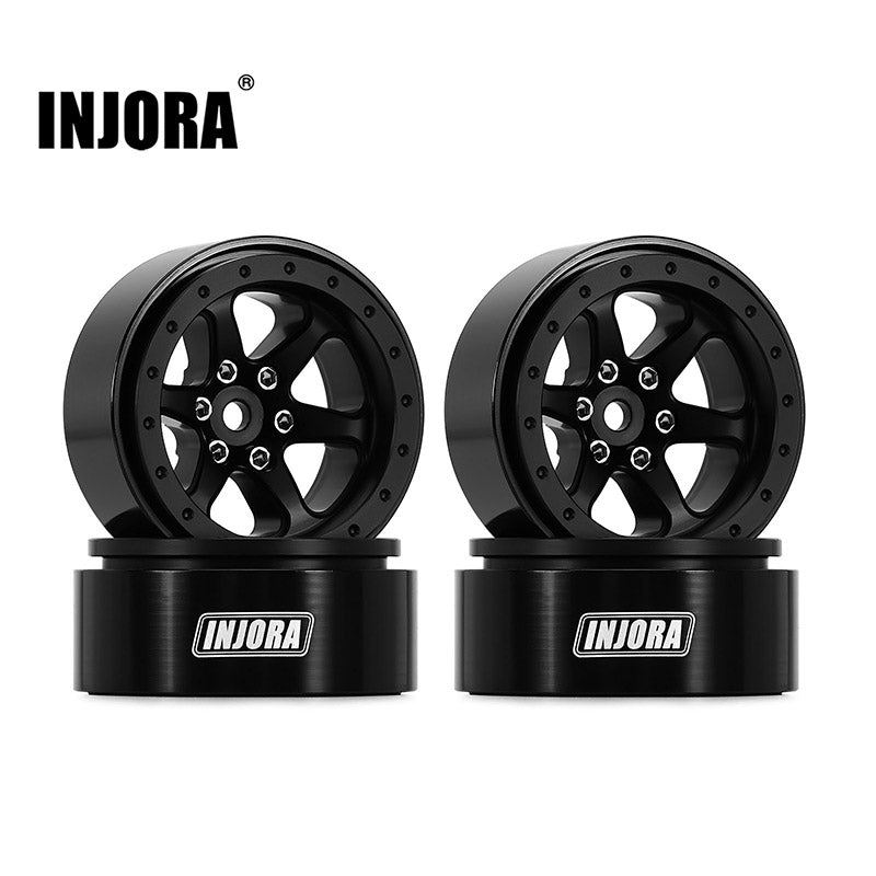INJORA 1.3" Aluminum Beadlock Wheels Offset -4.05mm For 1/24 1/18 RC Crawlers (W1309) Black