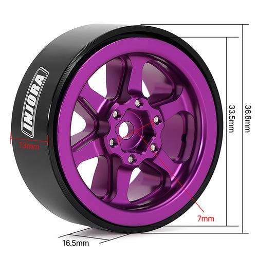 INJORA 1.3" Aluminum Beadlock Wheels Offset -4.05mm For 1/24 1/18 RC Crawlers (W1309) Purple