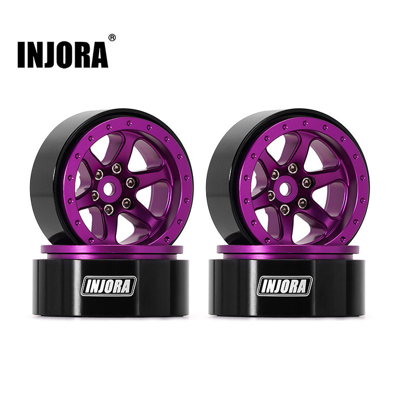 INJORA 1.3" Aluminum Beadlock Wheels Offset -4.05mm For 1/24 1/18 RC Crawlers (W1309) Purple