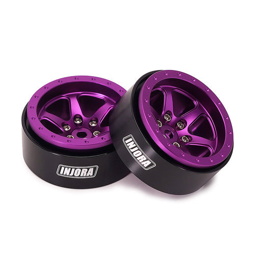 INJORA 1.3" Aluminum Beadlock Wheels Offset -4.05mm For 1/24 1/18 RC Crawlers (W1309) Purple