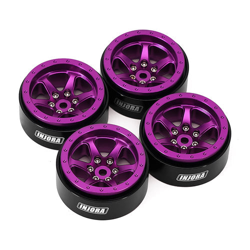 INJORA 1.3" Aluminum Beadlock Wheels Offset -4.05mm For 1/24 1/18 RC Crawlers (W1309) Purple