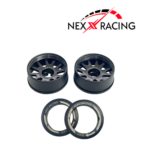 NEXX Racing Mini-Z RWD "JUD" EVO Front Threaded Side-Wall Carbon Fiber Rims (2mm Offset) (Black) (2)