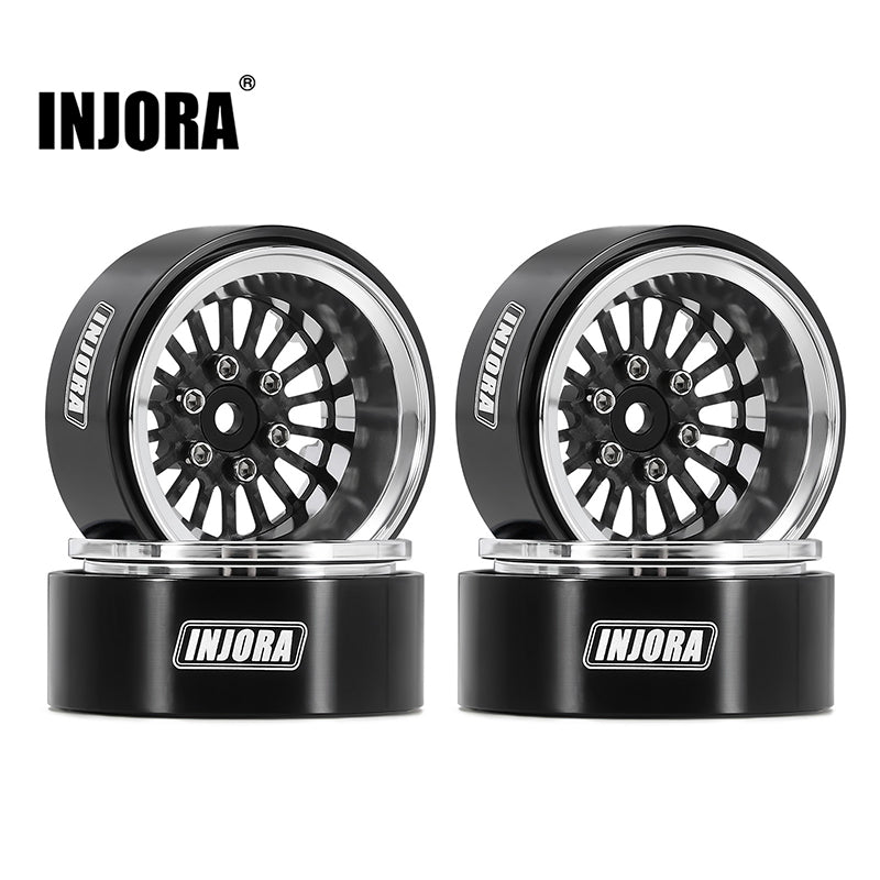 INJORA 1.3" ModuWheel Silver Beadlock Wheels Negative Offset For 1/18 1/24 RC Crawlers