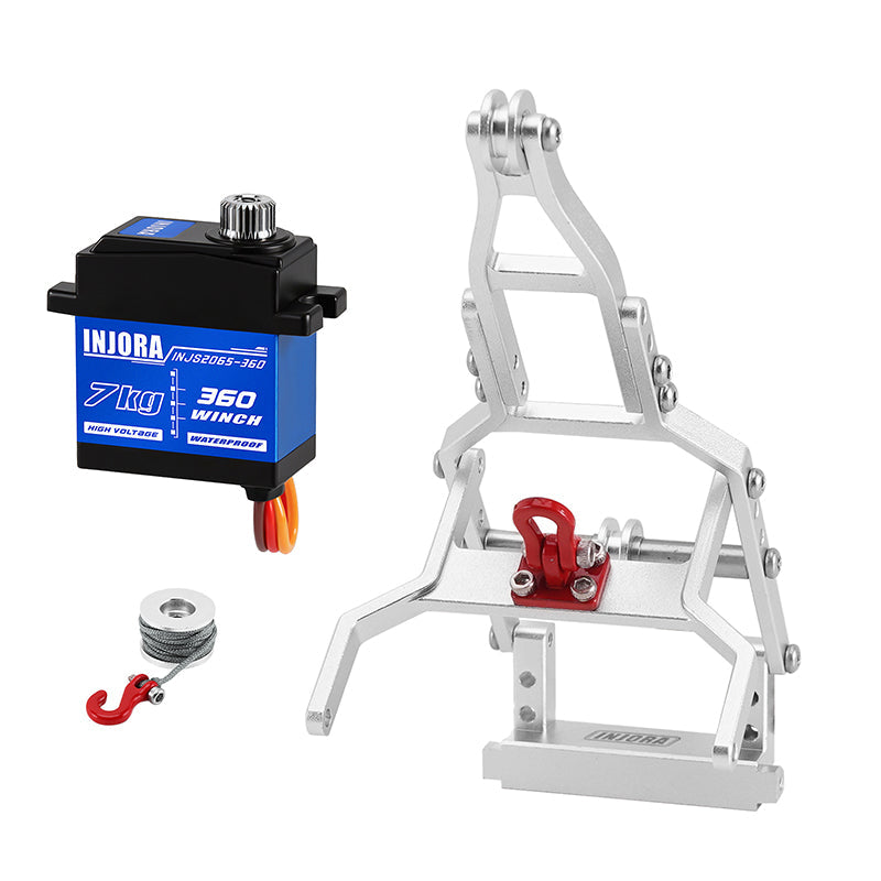 INJORA Tow Truck Crane Kit & INJS2065-360 Winch Servo For 1/18 TRX4M (Silver)