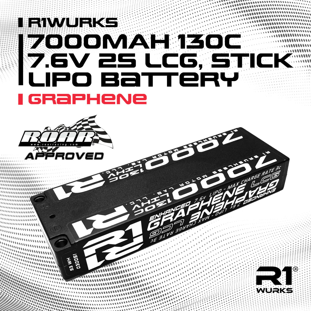 R1WURKS 7000 mAh 7.6v, 2S, 130c LCG, Stick LiPo Battery, Graphene