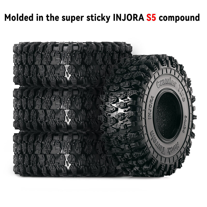 INJORA 1.0" 64*24mm S5 Super Soft Sticky Rock Crawling Tires For 1/18 1/24 RC Crawlers (4) (T1011)
