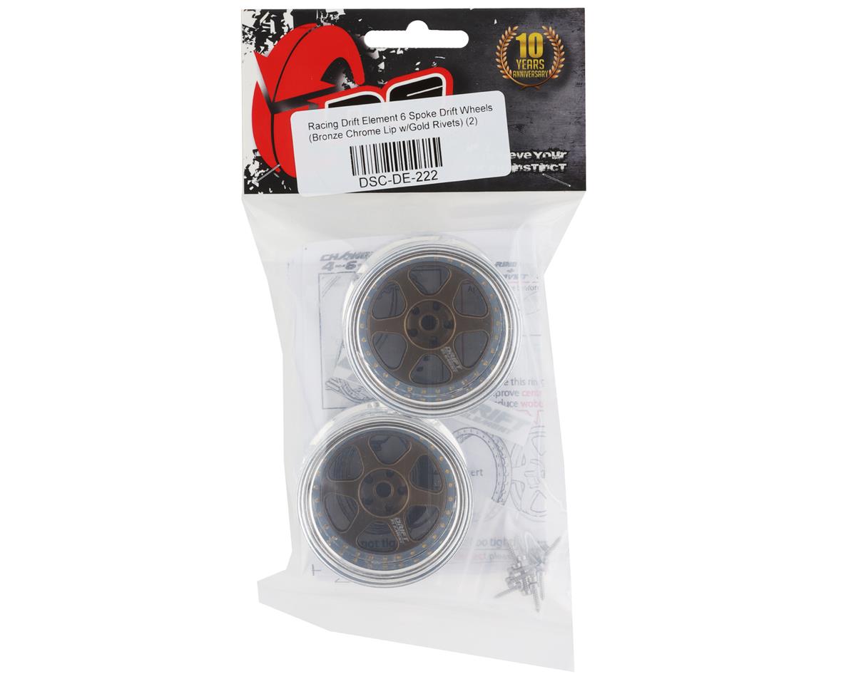 DS Racing Drift Element 6 Spoke Drift Wheels (Bronze & Chrome w/Gold Rivets) (2) (Adjustable Offset) w/12mm Hex