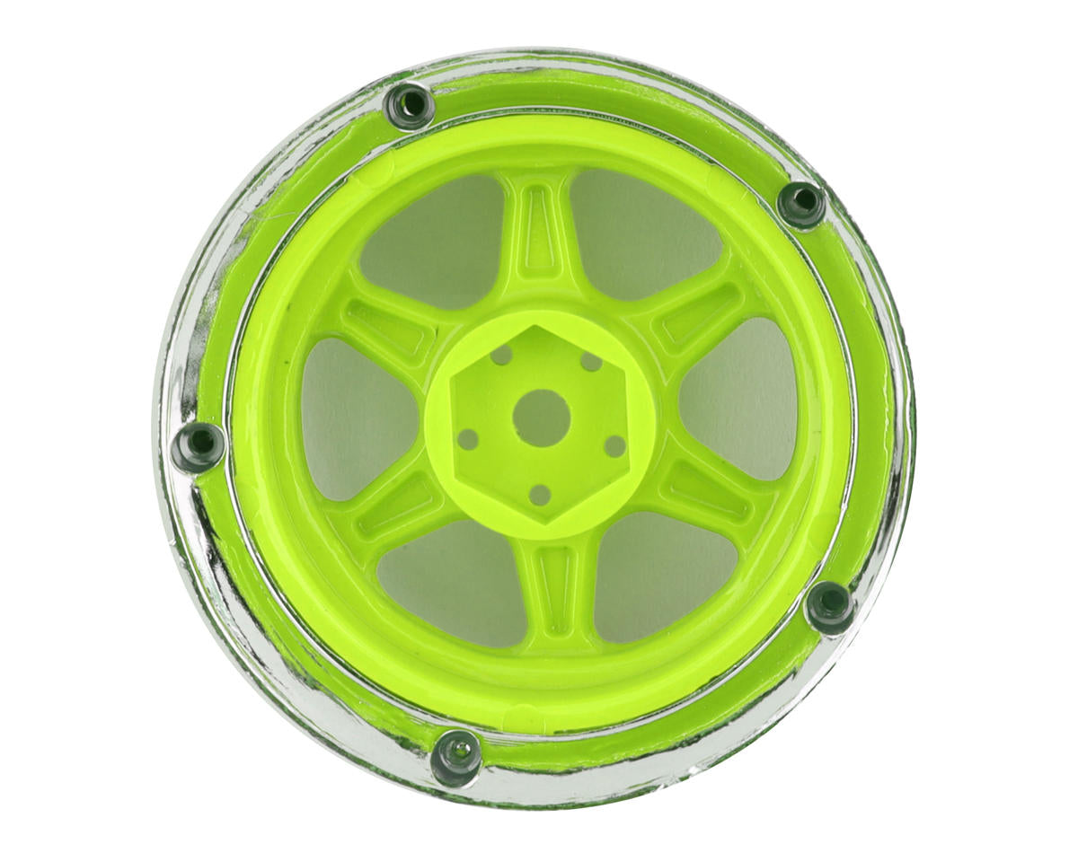 DS Racing Drift Element 6 Spoke Drift Wheel (Green Face/Chrome Lip/Black Rivets) (Adjustable Offset) w/12mm Hex