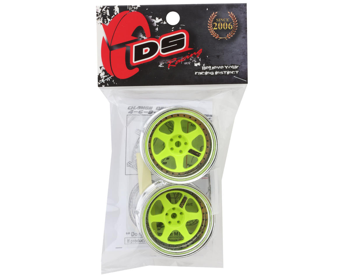 DS Racing Drift Element 6 Spoke Drift Wheel (Green Face/Chrome Lip/Black Rivets) (Adjustable Offset) w/12mm Hex