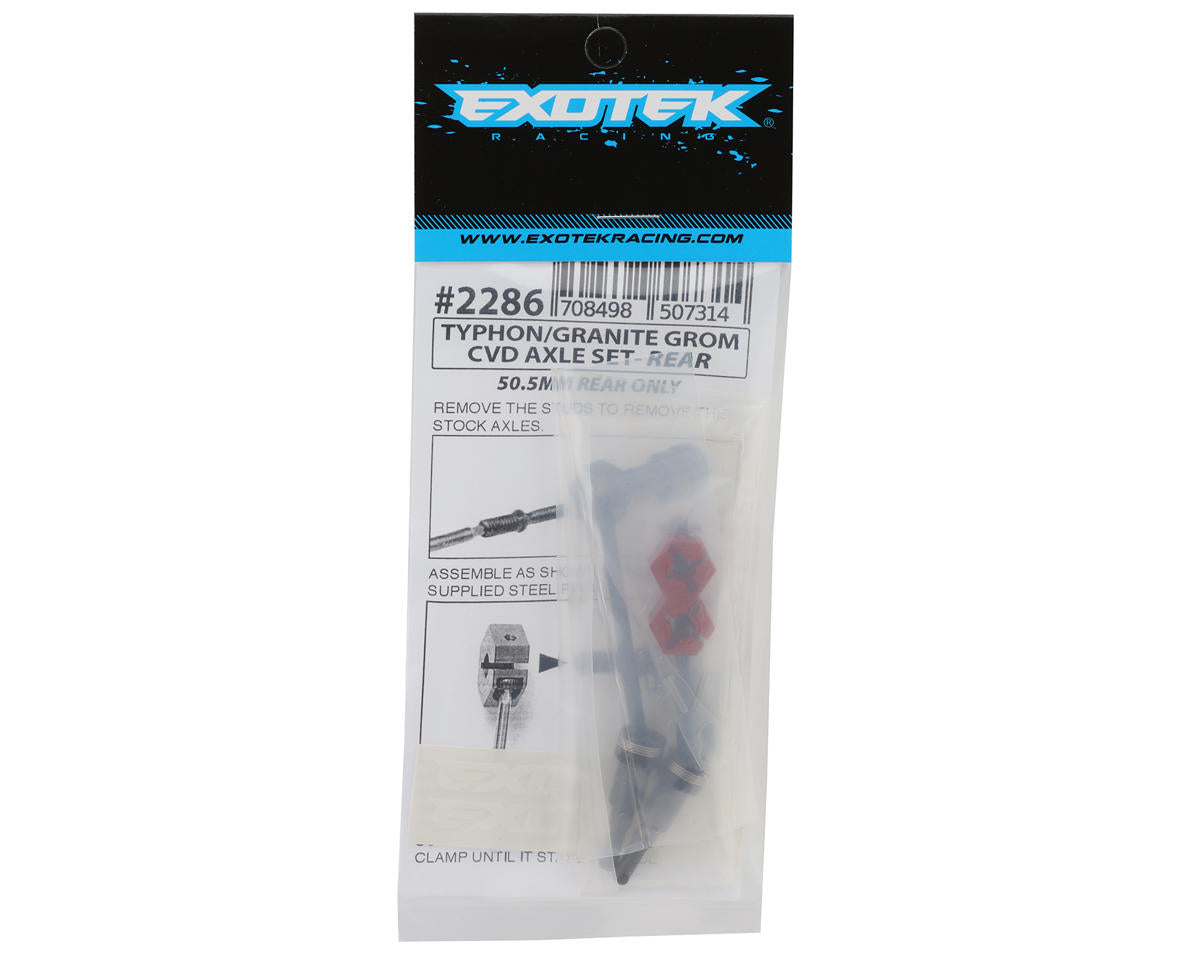 Exotek Arrma Grom Rear Steel CVD Driveshafts w/Aluminum Hex Adapters (Red) (2) (Typhon/Granite)