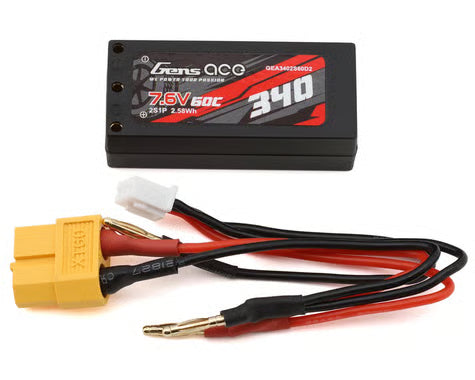 Gens Ace 2S 60C Hardcase Shorty LiHV Battery (7.6V/340mAh) w/2mm Bullets