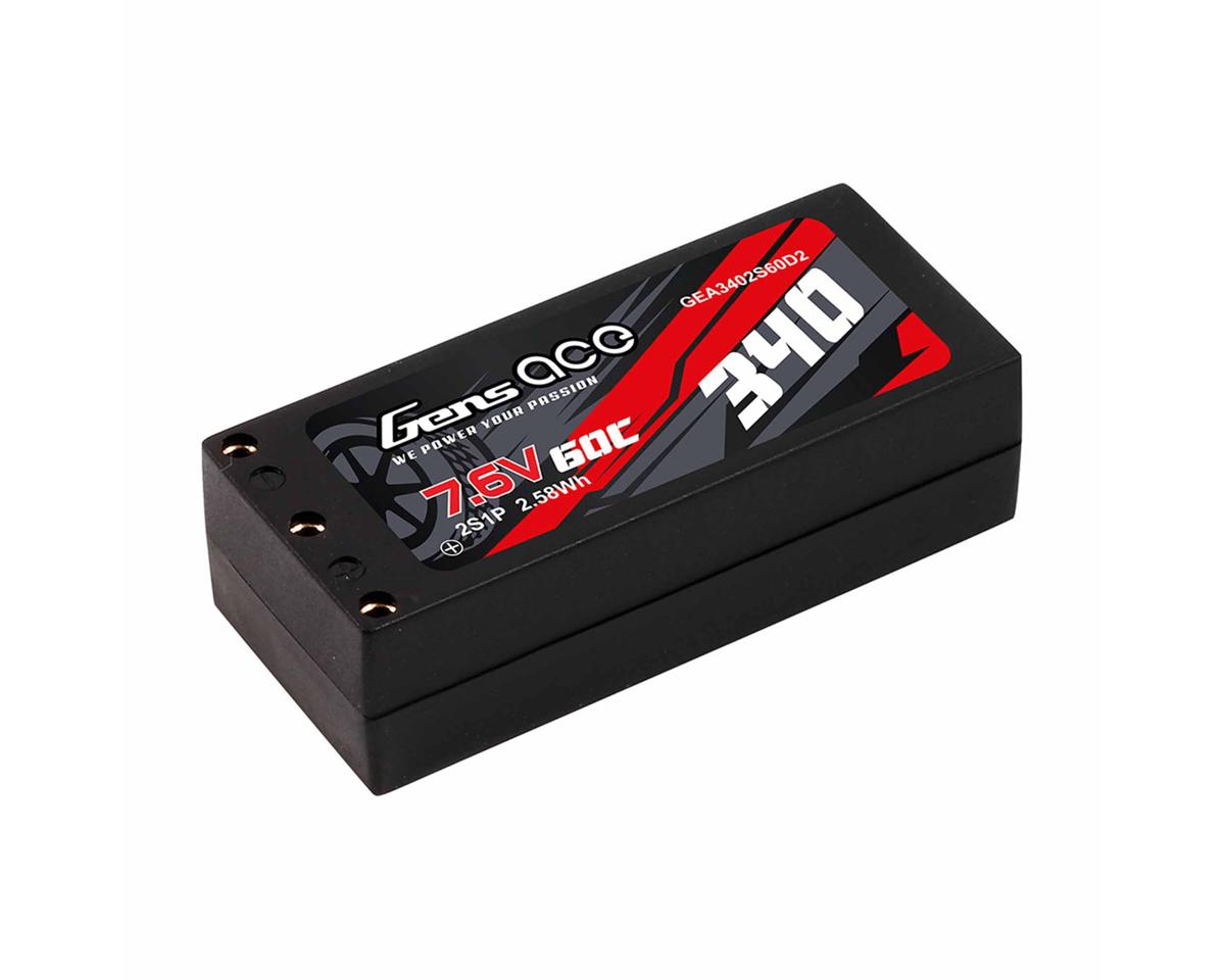 Gens Ace 2S 60C Hardcase Shorty LiHV Battery (7.6V/340mAh) w/2mm Bullets