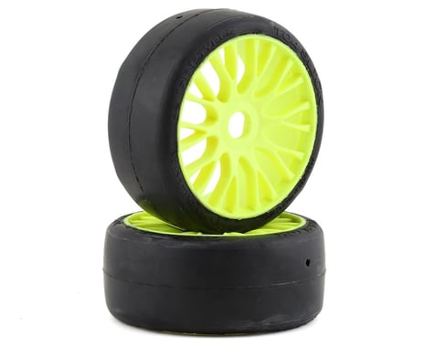 GRP Tires GT - TO4 Slick Belted Pre-Mounted 1/8 Buggy Tires (Yellow) (2) (XB3) w/FLEX Wheel