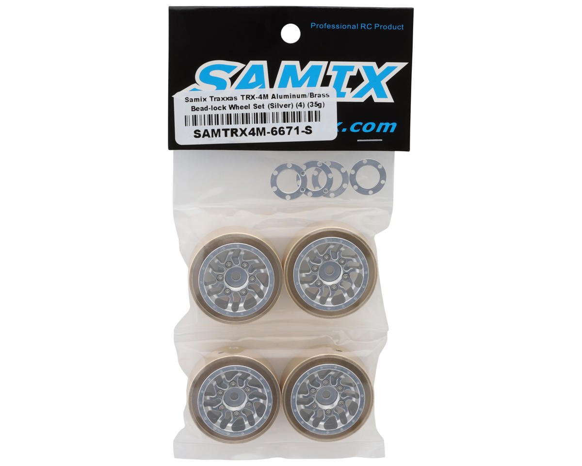 Samix Aluminum/Brass 1.0" Beadlock Wheel Set for Traxxas® TRX-4M™ w/7mm Hex (Silver) (4) (35g) (Adj. Offset)