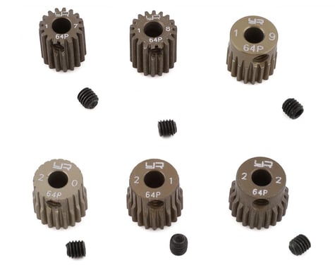 Yeah Racing Hard Coated 64P Aluminum Pinion Gear Set (17, 18, 19, 20, 21, 22T) (3.17mm Bore)
