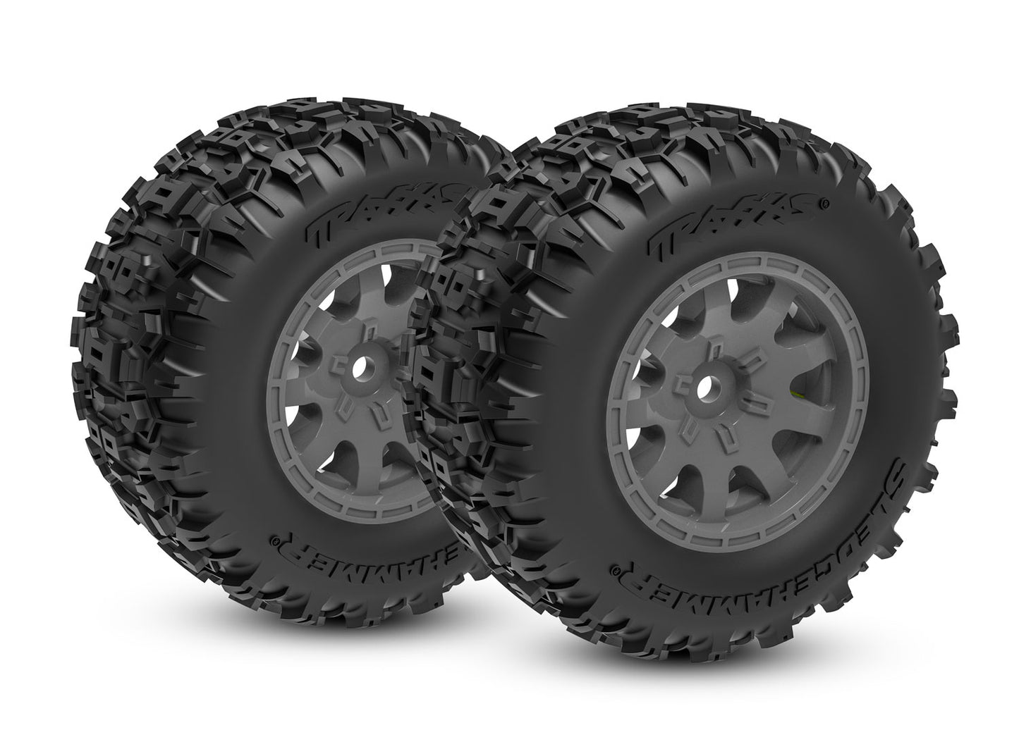 Traxxas Mini Maxx® Tires & wheels, assembled (charcoal gray wheels