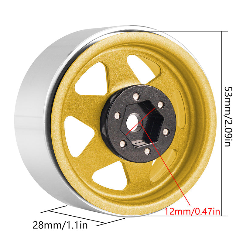 INJORA 1.9" Offset -8.9mm Deep Dish Stamped Beadlock Wheel Rims For 1/10 RC Crawlers (4) (W1948) GOLD