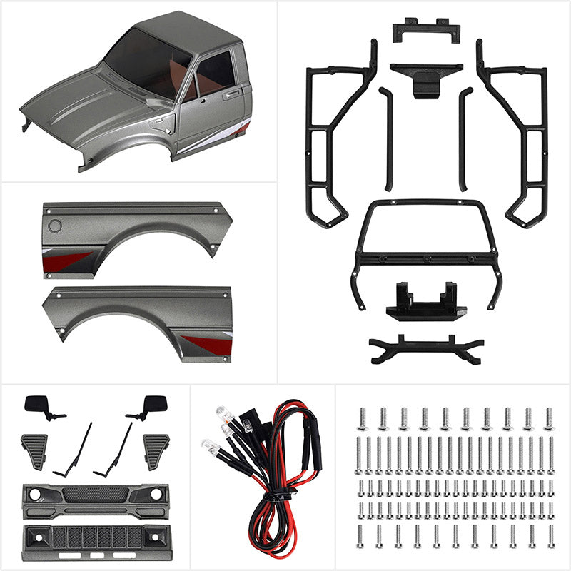 INJORA IR60 Pickup Hard Body with Bed Rack for 1/18 TRX4M Defender Bronco - Grey