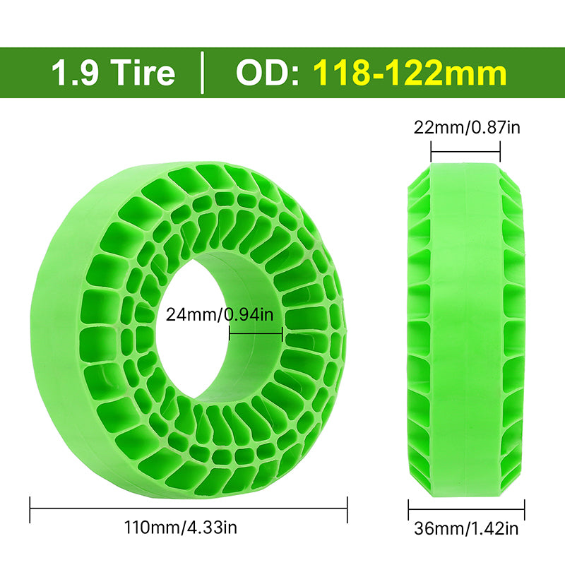 INJORA 4pcs Silicone Rubber Inserts for 118-122mm(4.75" OD) 1.9" Tires - 4pcs Green(Soft)