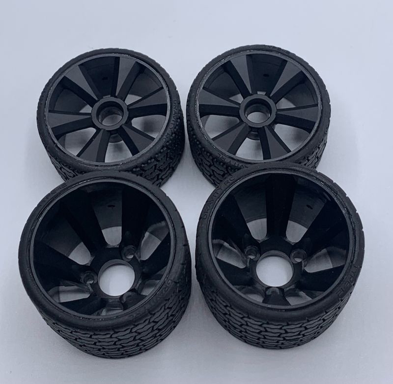 Gravity RC TYPE12 12th scale rubber tires, black wheel, (4)