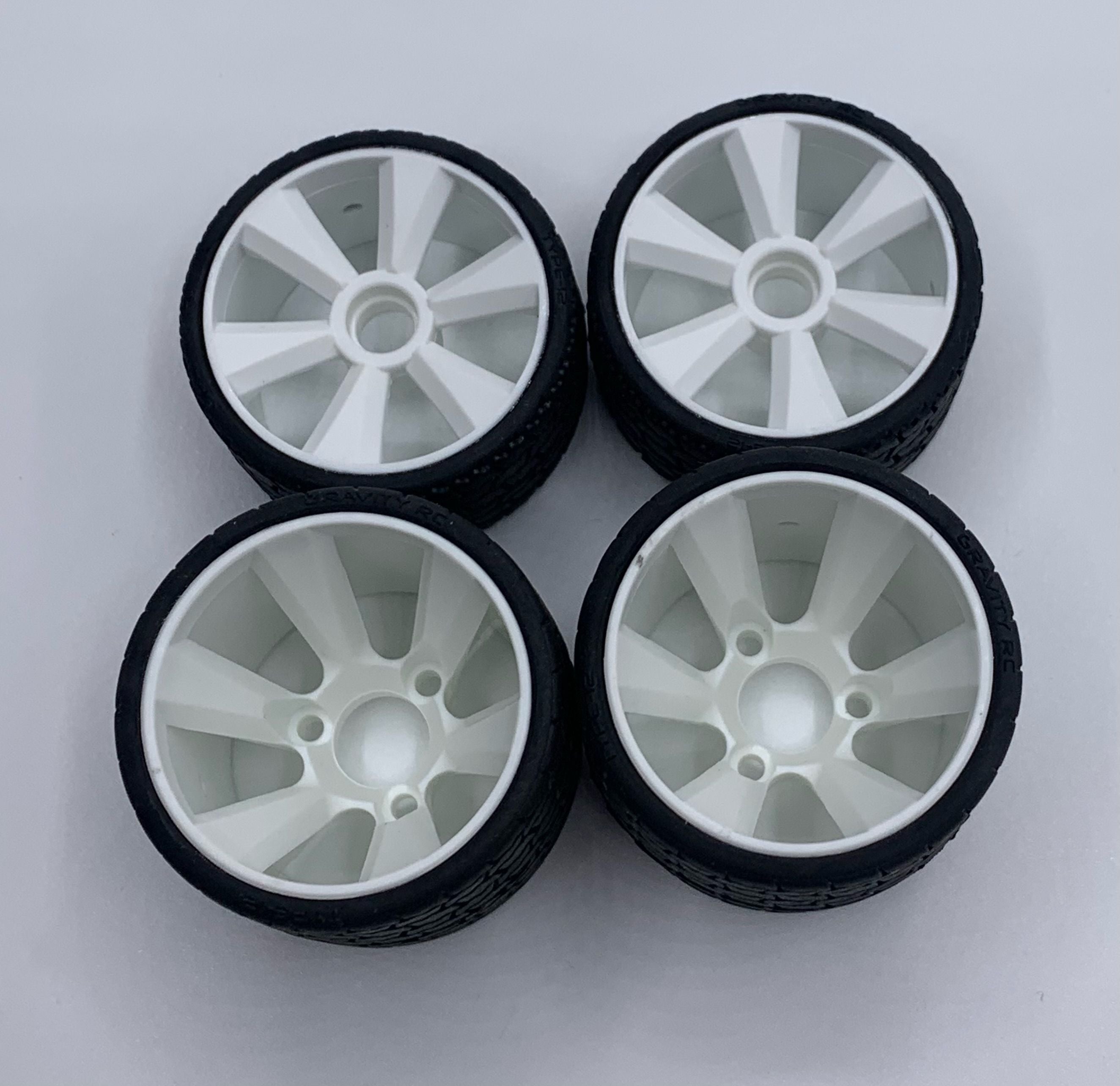 Gravity RC TYPE12 12th scale rubber tires, white wheel, (4)