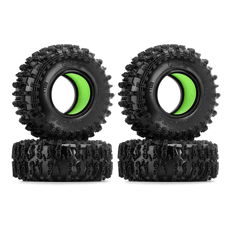 INJORA 1.3" 70*26mm Cling On Tires & Silicone Rubber Inserts Combo (4) - Green (Soft)