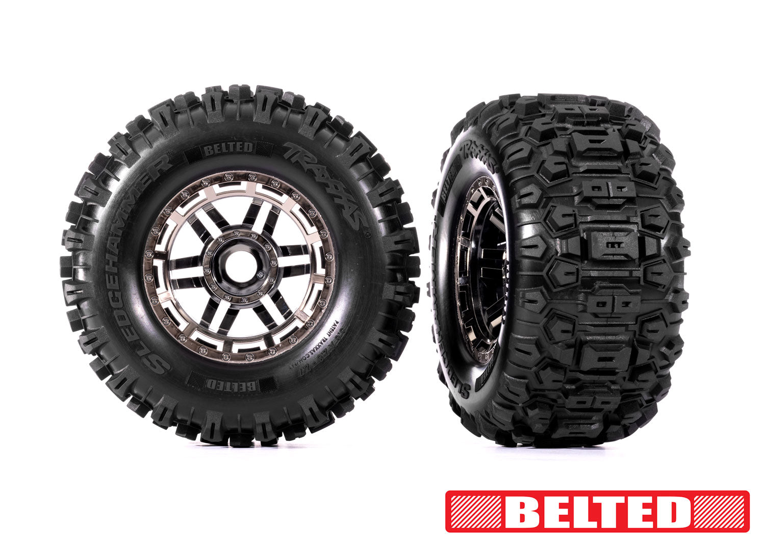 Traxxas Maxx Belted Sledgehammer 2.9" Pre-Mounted Tires (Chrome) (2) w/17mm Splined Hex