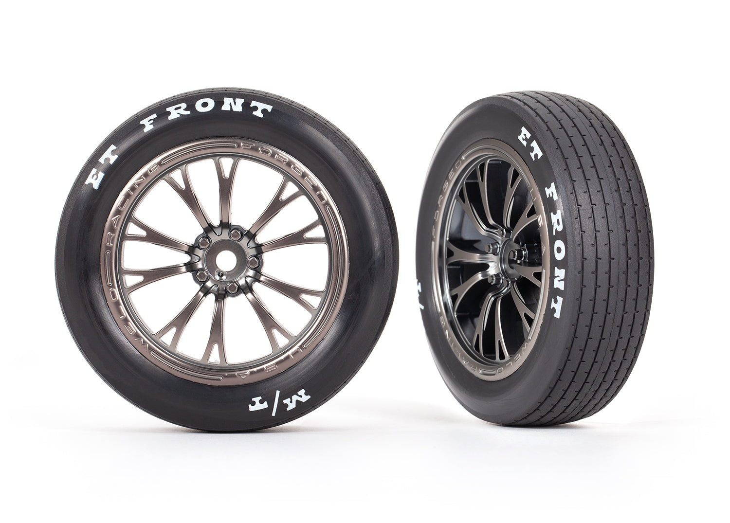 Traxxas Drag Slash Front Pre-Mounted Tires (Satin Black Chrome) (2) w/Weld Wheels & 12mm Hex