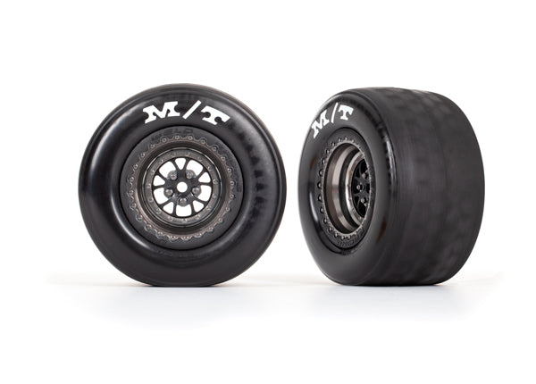 Traxxas Drag Slash Rear Pre-Mounted Tires (Satin Black Chrome) (2) w/Weld Wheels & 12mm Hex