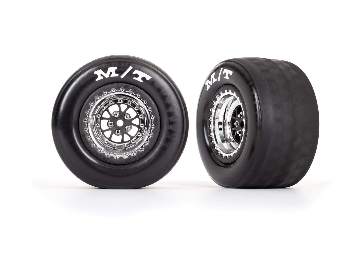 Traxxas Drag Slash Rear Pre-Mounted Tires (Black/Chrome) (2) w/Weld Wheels & 12mm Hex