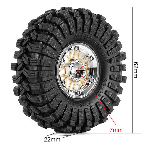 INJORA 1.0" 62*22mm Offset -4.4mm Beadlock Wheels Tires Set For 1/18 1/24 RC Crawlers