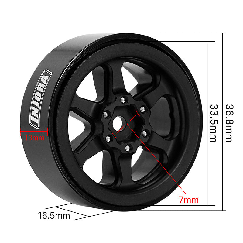INJORA 1.3" Aluminum Beadlock Wheels Offset -4.05mm For 1/24 1/18 RC Crawlers (W1309) Black