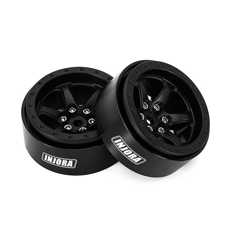 INJORA 1.3" Aluminum Beadlock Wheels Offset -4.05mm For 1/24 1/18 RC Crawlers (W1309) Black