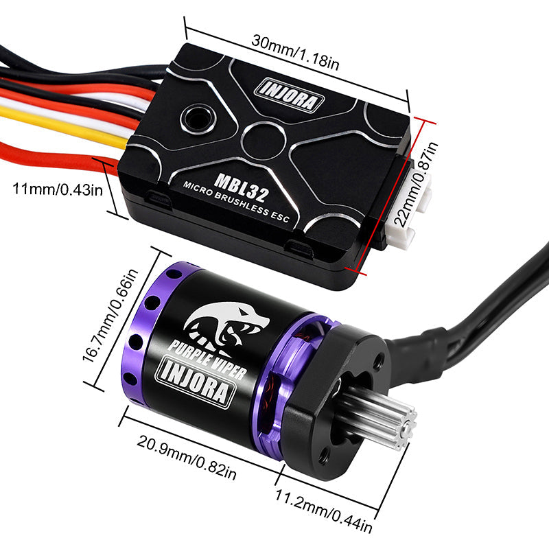 INJORA Purple Viper 1721 Brushless Motor for 1/18 TRX4M Ascent-18 - 1721 Motor & MBL32 ESC