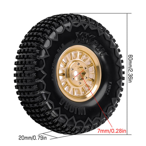 INJORA 1.0 XHX Pin Tires With 1.0 Plus Brass Beadlock Wheels Combo For 1/18 1/24 RC Crawlers