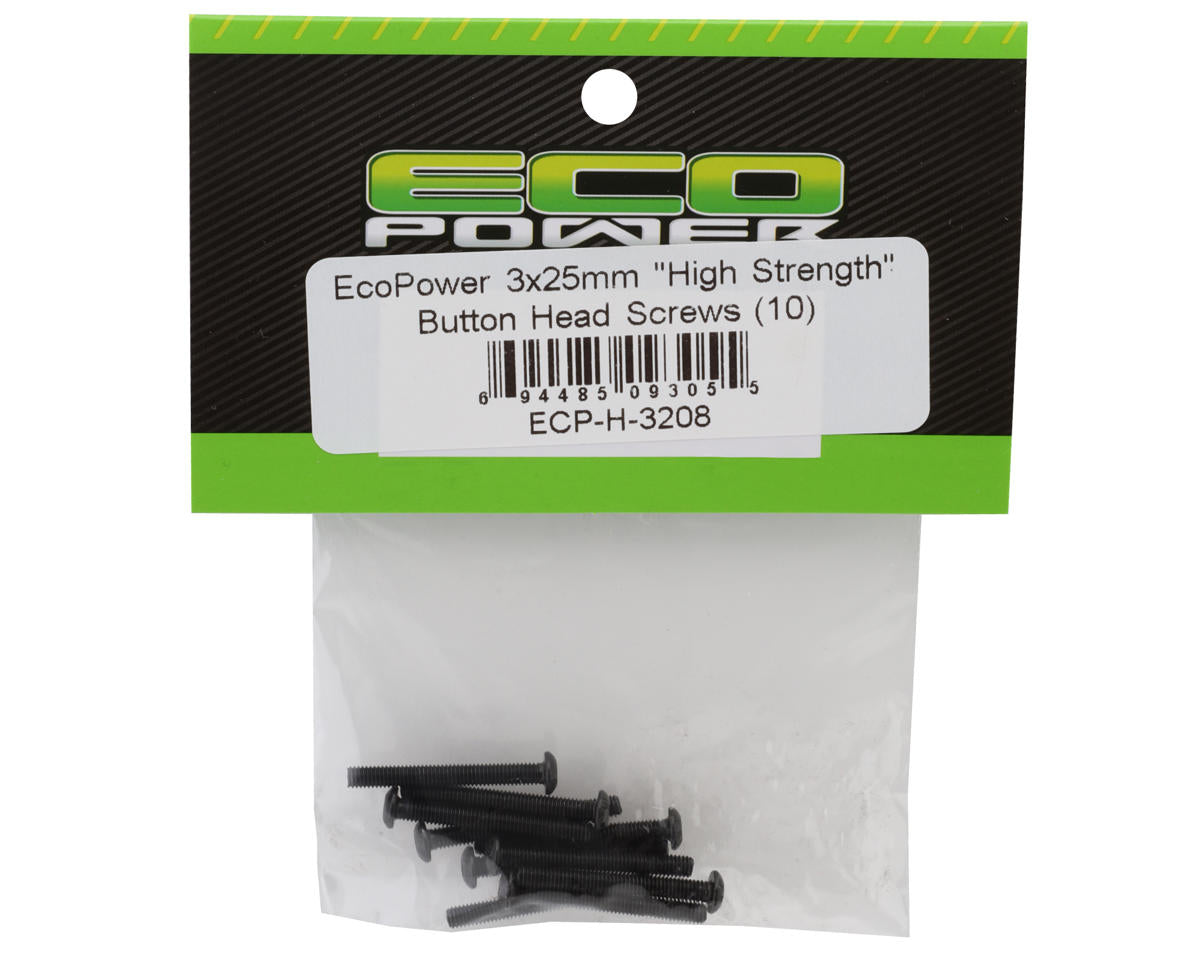 EcoPower 3mm "High Strength" Steel Button Head Screws (10) (3x25mm)