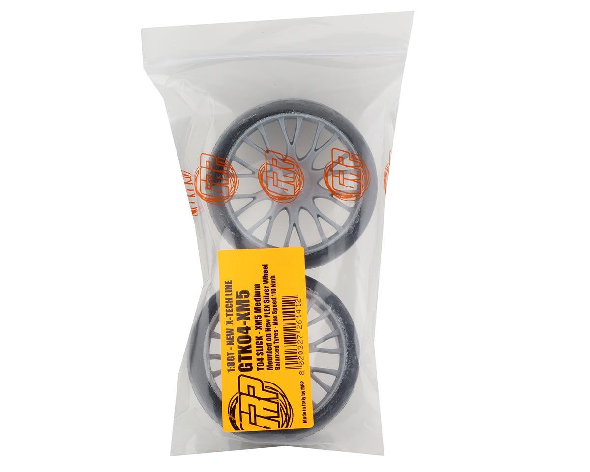 GRP Tires GT - TO4 Slick Belted Pre-Mounted 1/8 Buggy Tires (Silver) (2) (XM5) w/FLEX Wheel