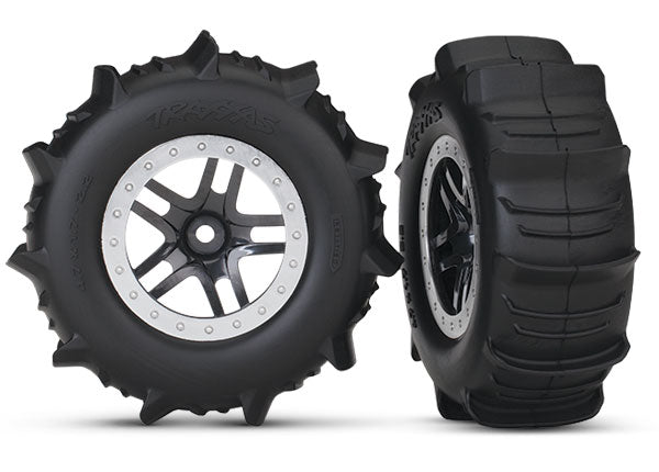 Traxxas Paddle Tires w/SCT Split Spoke Rear Wheel (2) (Black/Chrome)