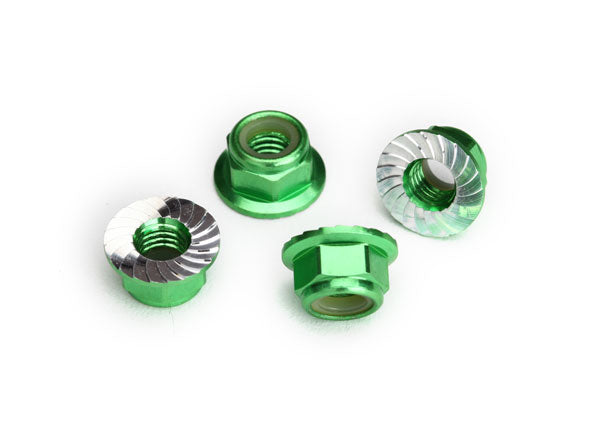 Traxxas 5 mm Green Aluminum Serrated Lock Nuts (4)