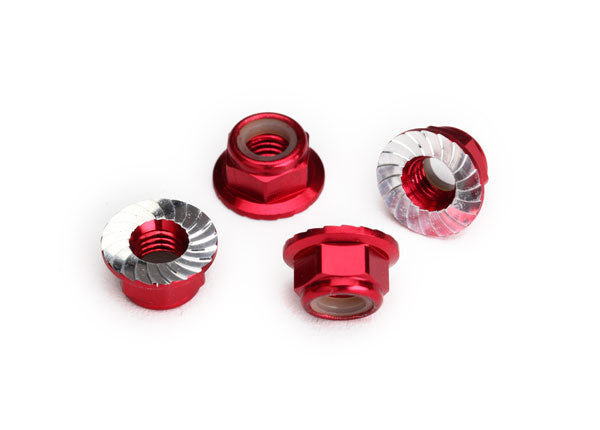 Traxxas 5 mm Red Aluminum Serrated Lock Nuts (4)