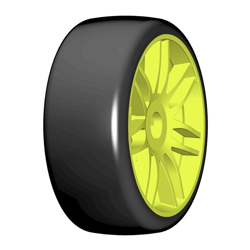 RC CARS/ RC TRUCKS/ GRP GT - TO2 Slick Belted Pre-Mounted 1/8 Buggy Tires (Yellow) (2) (S1) w/17mm Hex